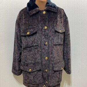 Jones New York Wear Sport VELVET VELOUR Quilted Coat Large Black GreenPaisle